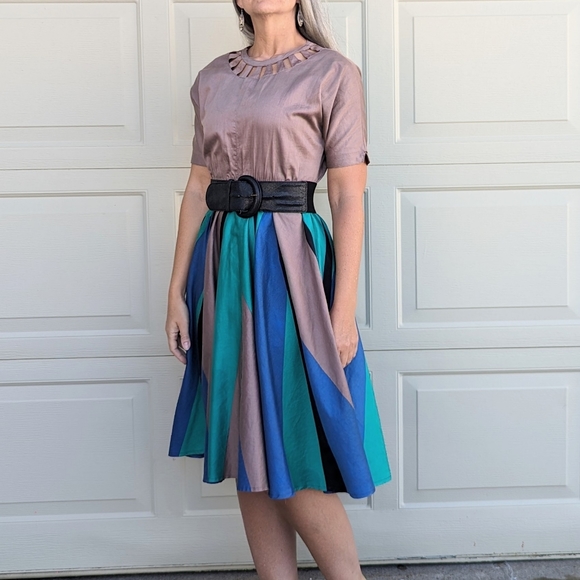 1980's COTTON DRESS full skirt 80's S - Picture 4 of 12
